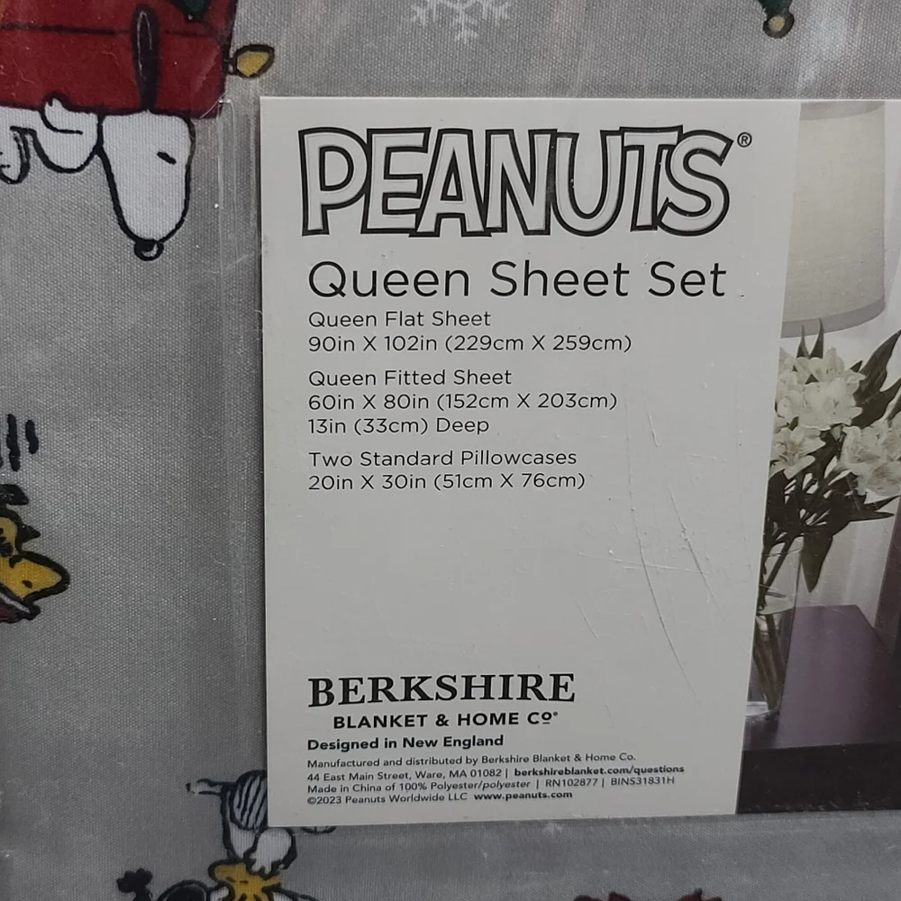 4pc Peanuts Snoopy & Woodstock Christmas Queen Bed Snowflake Sheet Set Decor NEW